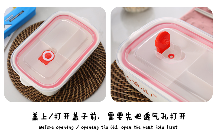 Hộp cơm trưa chia gốm hộp bento Nhật Bản có thể được microwiled để làm việc phân vùng hộp cơm trưa hình chữ nhật với nắp hộp ăn trưa ba lưới - Hộp cơm điện sưởi ấm 	hộp cơm điện bear dfh – s2123