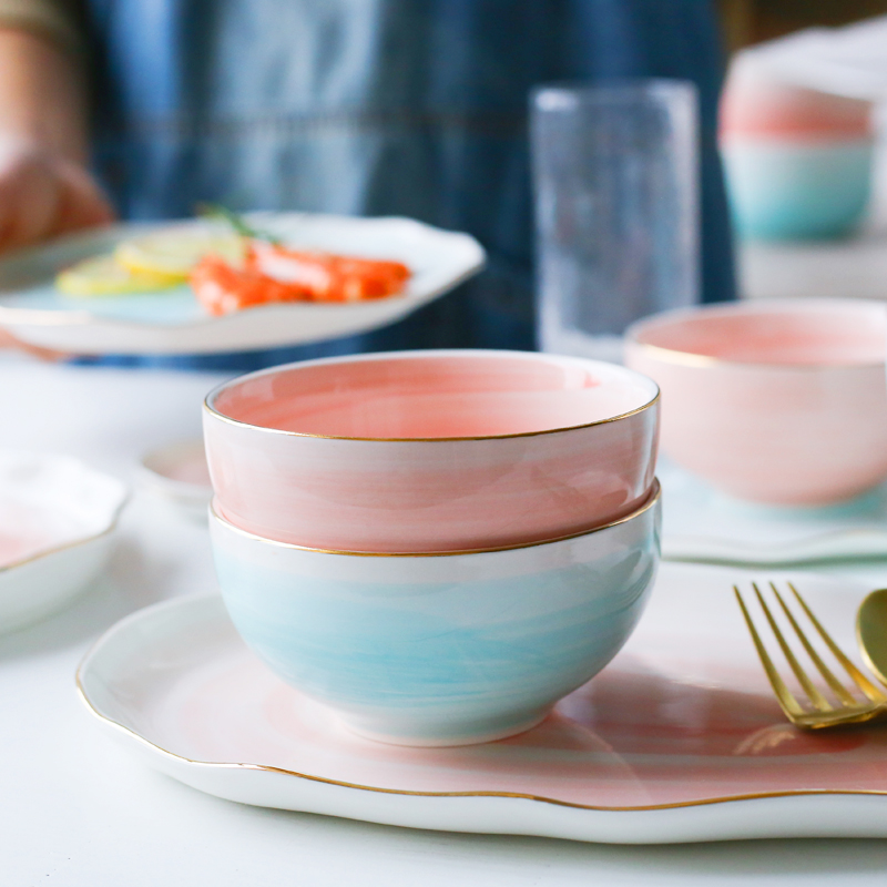 Red tableware in breakfast plate dishes household dinner with a dish of Nordic Western meals 2 people free combination suit