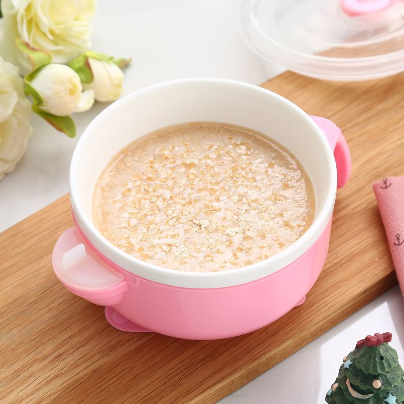 Children's water injection bowl with lid ceramic liner baby coveting bowl cutlery insulation cooling bowl anti-slip heat insulation suction cup bowl