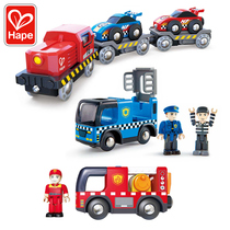 Hape siren police car Fire truck Racing carrier car Train track magnetic car Boy childrens toy 3 years old 6