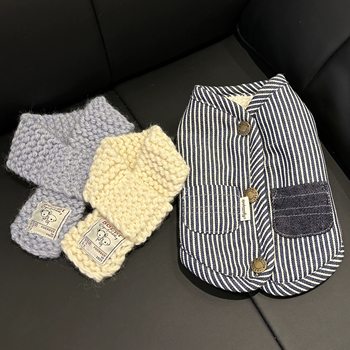 Pet clothes dog autumn and winter vest japanese casual imitation denim plus velvet coat vest teddy bichon yorkshire