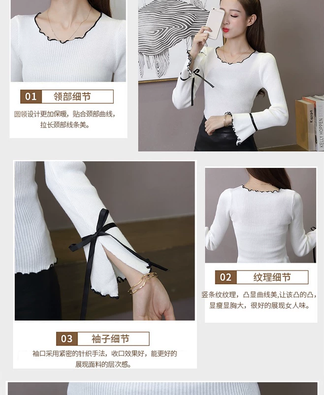 Mùa xuân 2019 mới của phụ nữ phiên bản Hàn Quốc của chiếc áo len dài tay tự trồng sừng hoang dã của áo sơ mi cổ tròn cổ áo sơ mi nữ