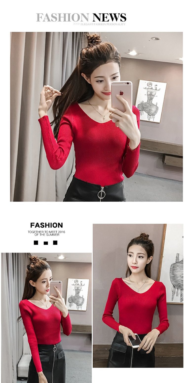 Mùa xuân 2019 mới áo len cổ chữ V dài tay cho nữ Áo sơ mi bó sát bó sát đầu xuân mỏng phần thủy triều thoi trang cong so