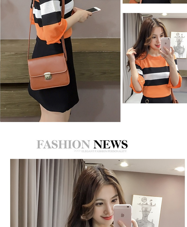 Phong cách Hàn Quốc Chic sọc đơn giản tay áo hoang dã nửa tay áo len áo len nữ tính khí tròn cổ Slim áo sơ mi mỏng mùa hè áo nữ công sở