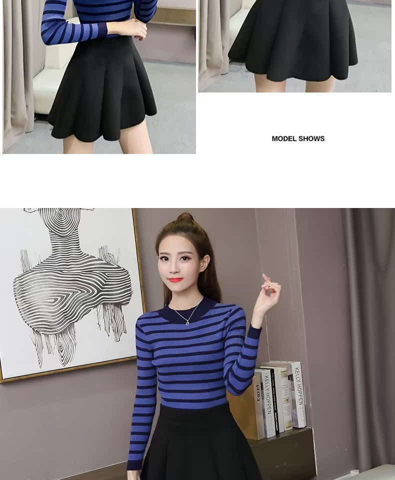 Áo mùa xuân 2019chic nữ sọc nhỏ bó sát mỏng nhỏ cổ cao áo len nữ trùm đầu chạm đáy áo nữ thủy triều cardigan nữ