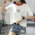 Màu sắc phù hợp với cổ áo ngắn tay t-shirt nữ Hàn Quốc phiên bản của thêu lỏng thư vòng cổ sinh viên áo hoang dã 2018 mùa xuân và mùa hè phong cách mới Áo phông