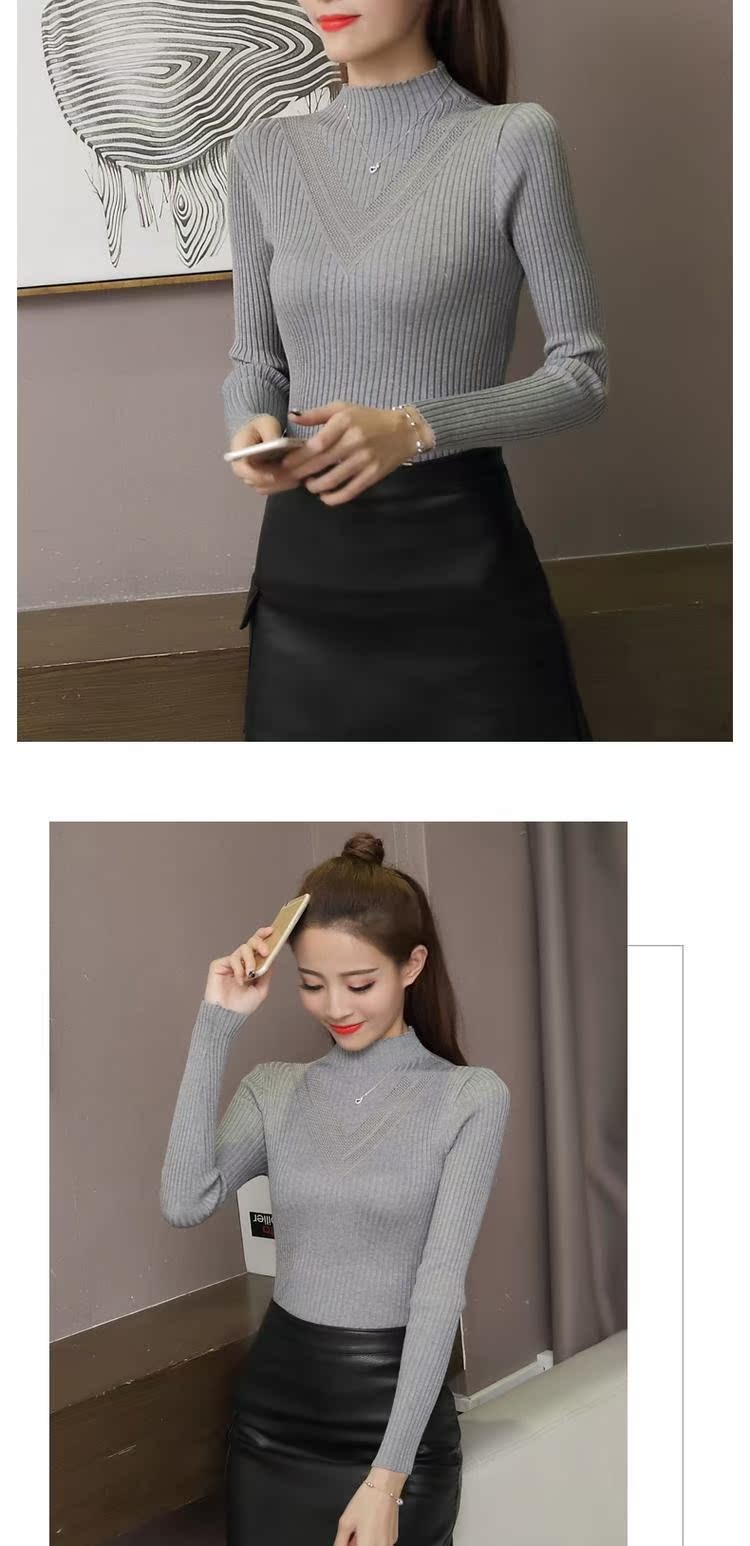 Chic áo len đầu thu mùa thu mỏng phần của phụ nữ áo len mỏng giảm béo rắn màu áo sơ mi nữ hoang dã thoi trang cong so