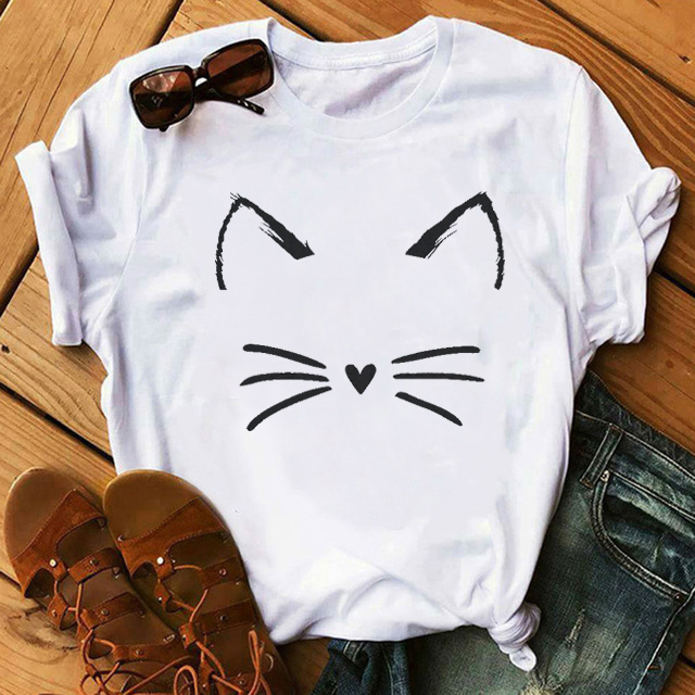 Châu Âu và mùa hè Mỹ vỡ dọc ngón giữa in phim hoạt hình ngắn tay T-shirt của phụ nữ lỏng lẻo vừa vặn tròn cổ áo ed-out thương hiệu thủy triều