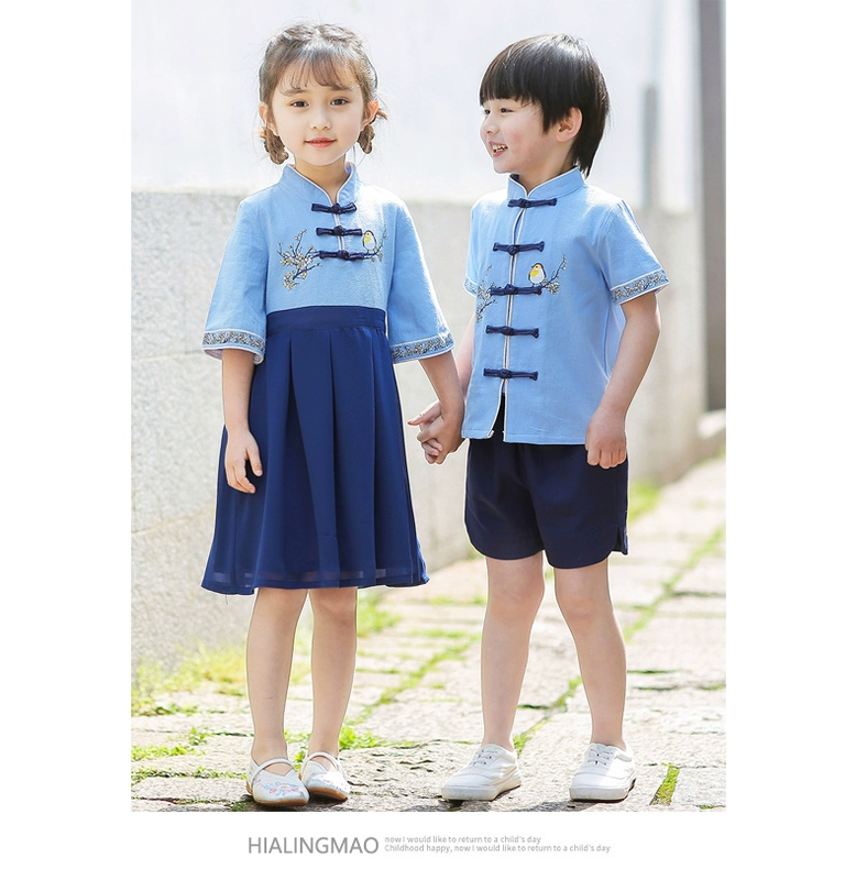 Quần áo sân vườn mẫu giáo, quần áo mùa hè, trẻ em Hanfu, lớp hợp xướng tốt nghiệp ngày 1 tháng 6, học sinh tiểu học và trung học, bộ đồng phục trường gió quốc gia - Đồng phục trường học / tùy chỉnh thực hiện thời trang bé gái