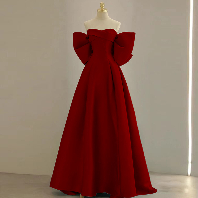 Attractive Toast Dress Bride Classy Elegant Accessible Luxury Niche Classy Red Bow Engagement Evening Dress Skirt for Women