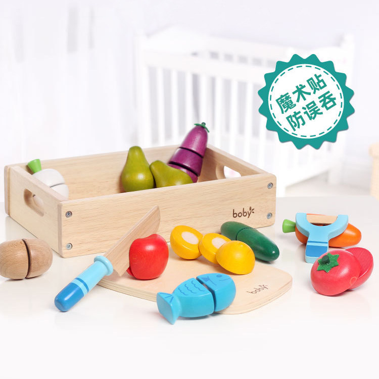 Children Cechele solid wood Puzzle Toys Vegetable Fruit Kitchen dressed as Home Wine Early Aids 1 Year Old Fine Sport