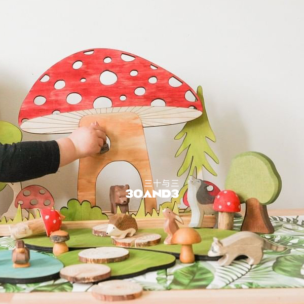 ins wood inserts Christmas forest pendulum pieces build building blocks mushrooms rainbow meadow lake water fairytale scene photography-Taobao