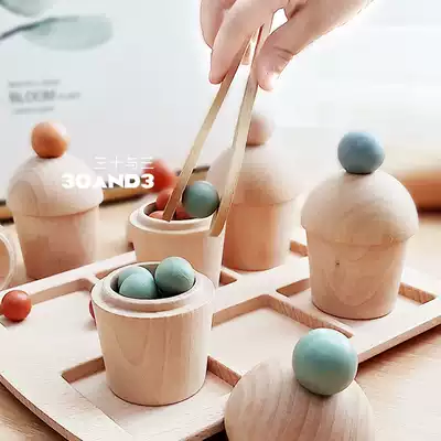 Reggio material Cup kindergarten early teaching aids wooden cake home wine toys children hairclip beads color classification