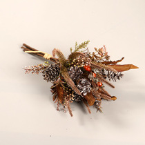 Autumn-coloured pine nut oak handzal simulation flowers Christmas atmosphere withered living-room table decorated with flower arrangement bouquet of flowers