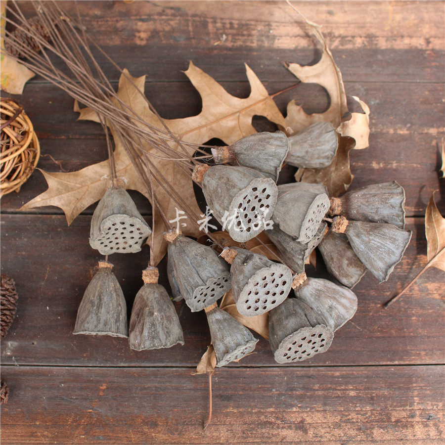 (Kami Youpin) with a small lotus pod dry flower rattan ball rough pottery vase literary dry flower decoration photo props