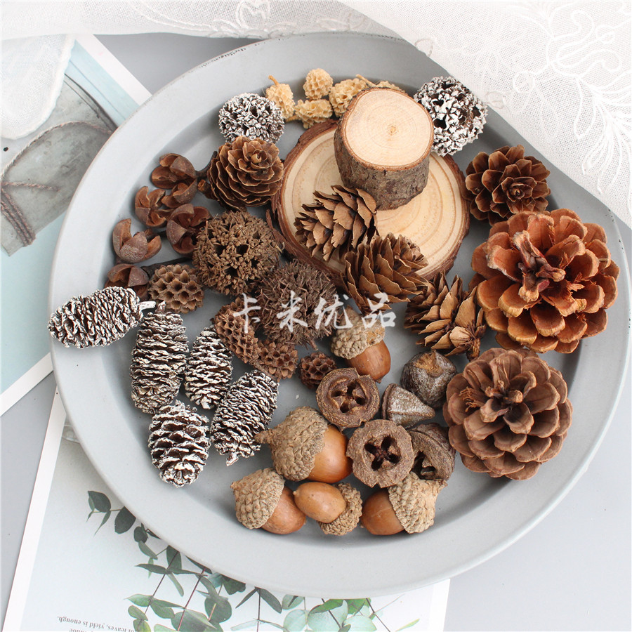(Cami Excellence) Field natural dry flower dried fruit leaves branch wood slices pine fruit suit photo props