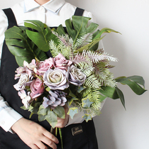 INS tortoise back export American country French rose Boston Fern retro simulation flower Morandi rose literature