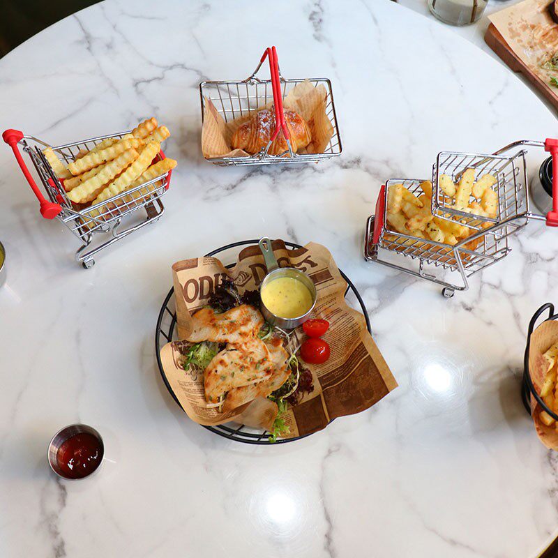 West Restaurant Iron Art Mini shopping basket Basket Milk Tea Shop Fries Fried Chicken Fryer Fried Basket Mat Paper