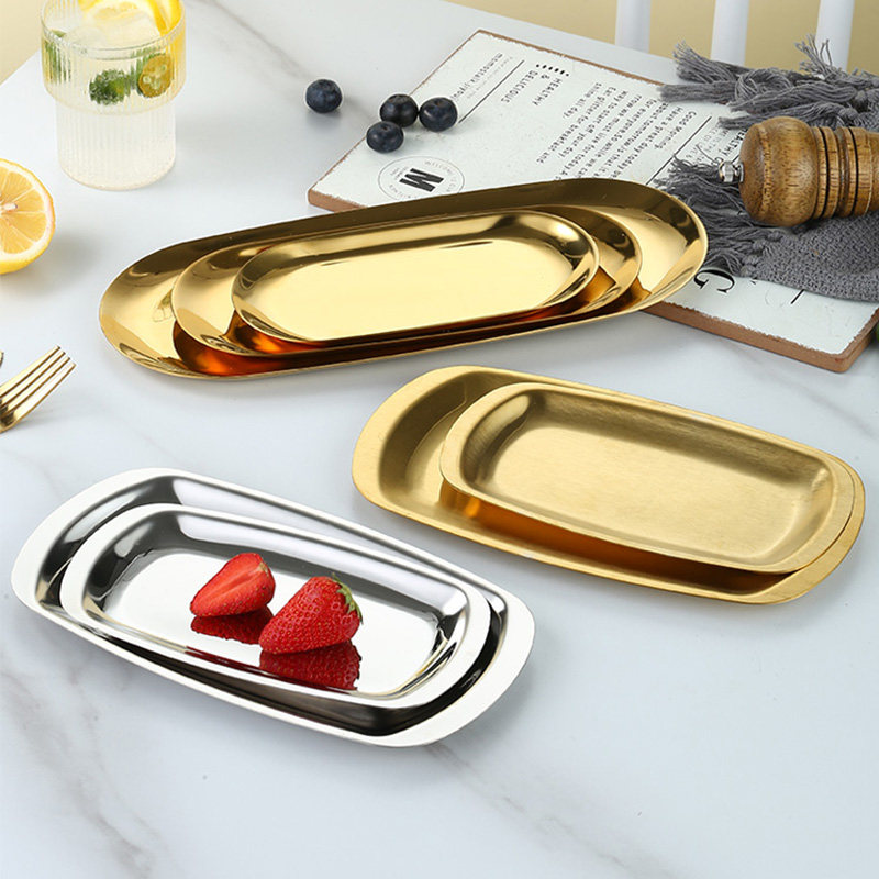 Nordic Ins West Restaurant Stainless Steel Oval Disc Hotel Sweet Pastry Dish South Korea Golden Towel Ornament Nursery