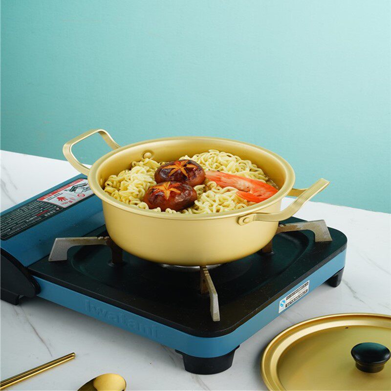 Han Style Yellow Aluminum Pan Golden Sinlaflour Pan Korea Dining Room With Pan Mesh Red Pot Commercial Small Cooking Pot of Boiling Pan