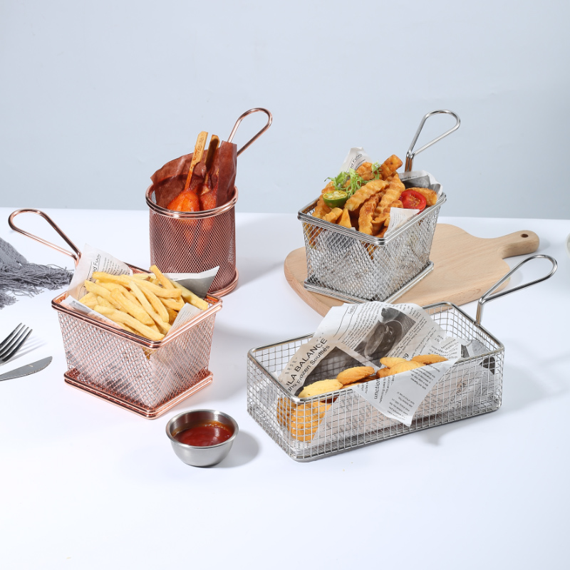 West Restaurant Stainless Steel Fries Basket Mini Snack Basket Oil Creative Fried Basket Bar Fried Chicken Fried Hamper Milk Tea Shop Commercial