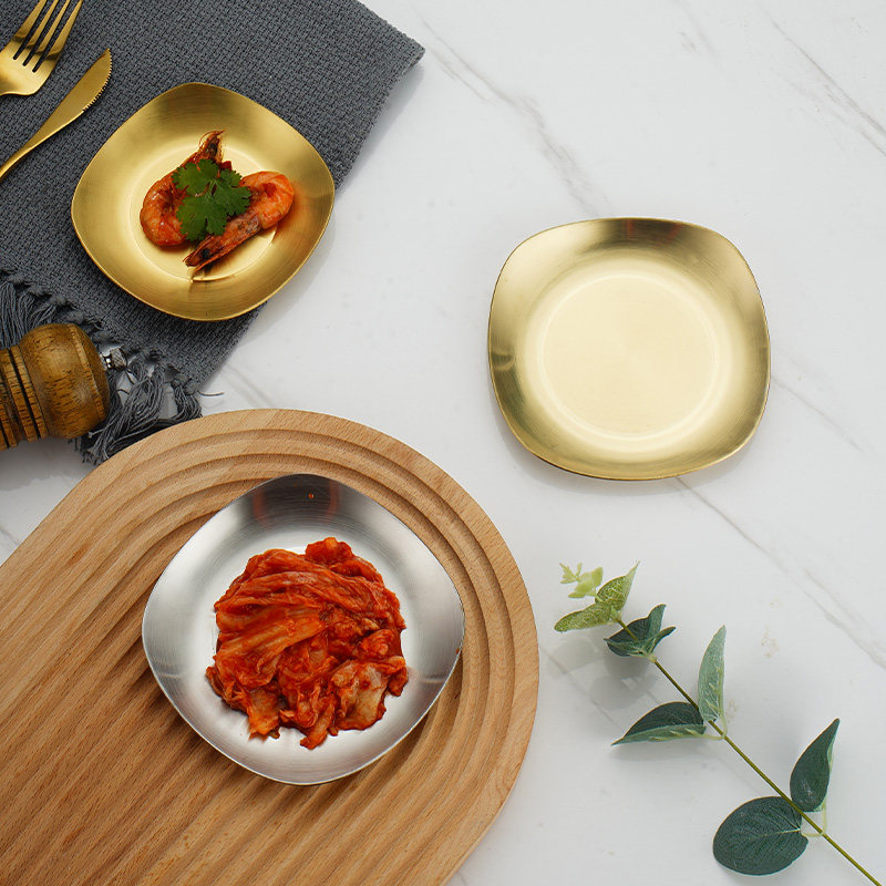 Dining room 304 stainless steel Dish Pickle Dish Bone Disc gold seasoning Dish Square commercial Roast Meat Shop Cutlery
