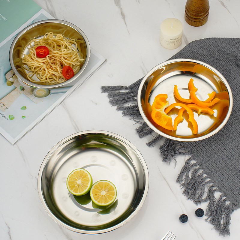 Stainless Steel Disc Thickened Light Disc Nursery Dishes Dish Flat Bottom Disc Cold Leather Dish Dining Room Dinner Plate Barbecue Fish Pan