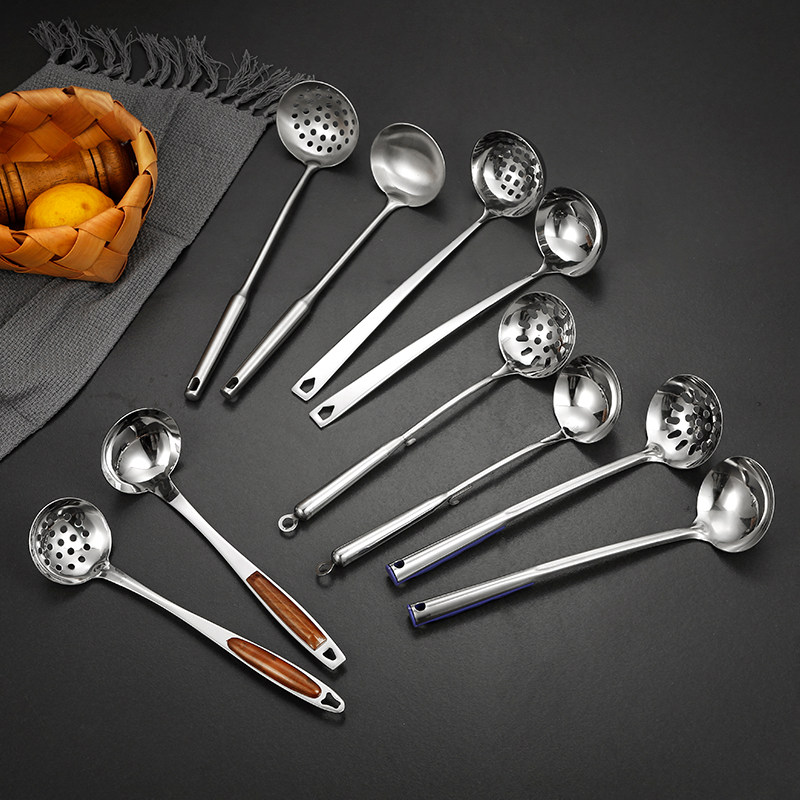 Thickened 304 stainless steel hot pot spoon soup spoon colander tableware set household pot soup spoon commercial dining room kitchen
