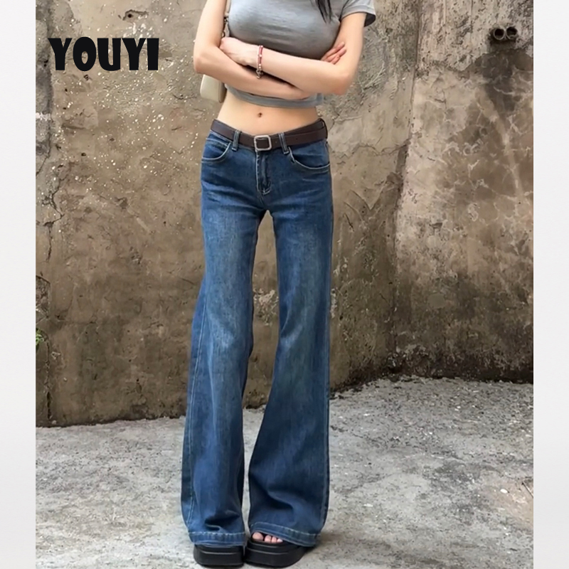 American Retro Low-Waist Flared Jeans for Women 2026 Spring and Autumn New Slim Fit Stretchy Petite Bell-Bottom Pants