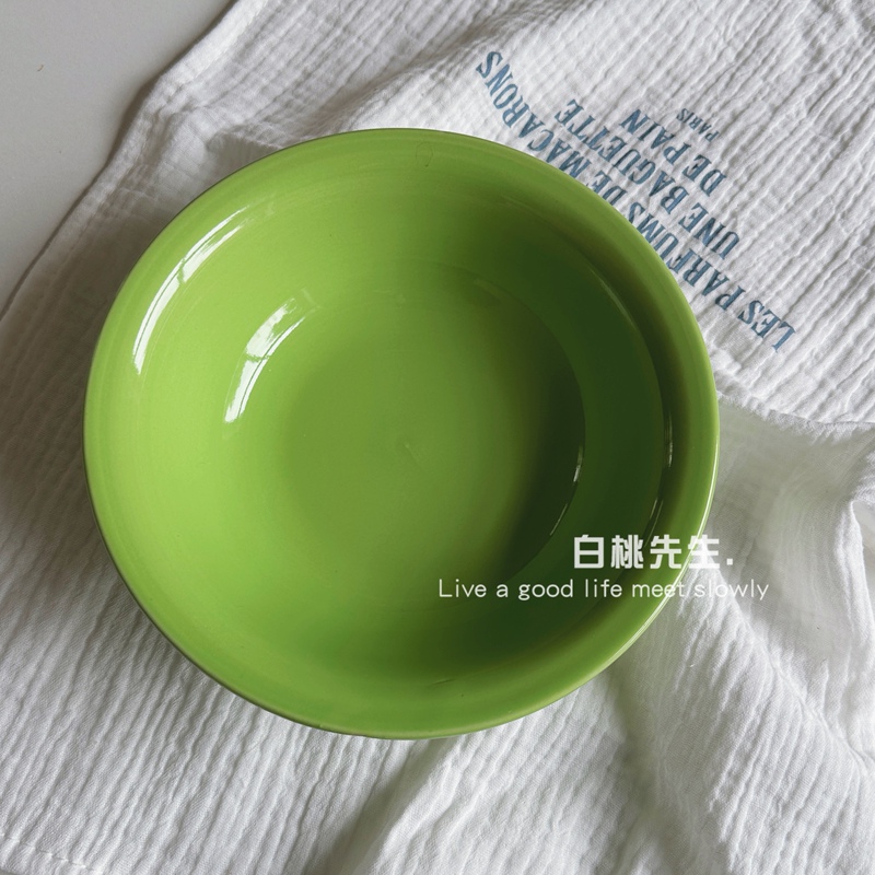 ins High-End Round American-Style Salad Dessert Breakfast Oatmeal Bowl Ceramic Tableware Beautiful Bowl Pure Green