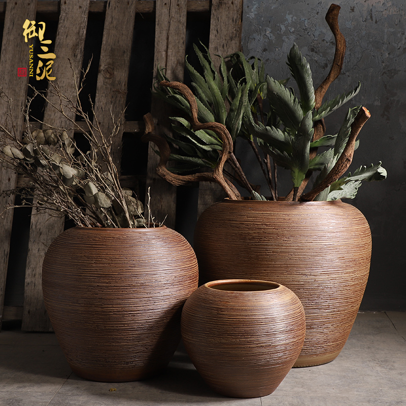 Coarse pottery big jar circular cylinder aquarium garden flowerpot large ground ceramic vases, dried flowers sitting room restoring ancient ways furnishing articles