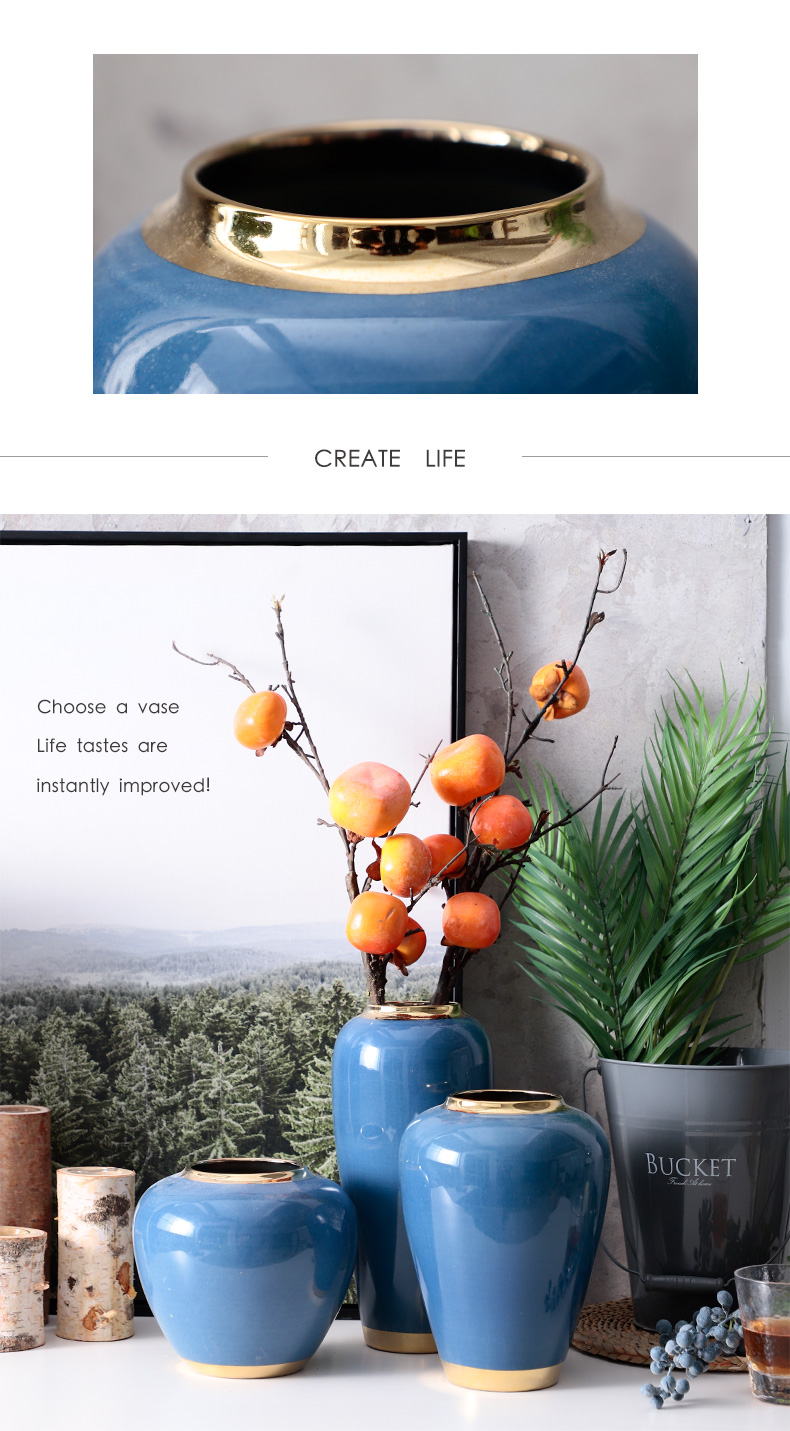 Contracted and I European ceramic vases, flower arrangement sitting room decoration home decoration dry flower is placed blue small POTS