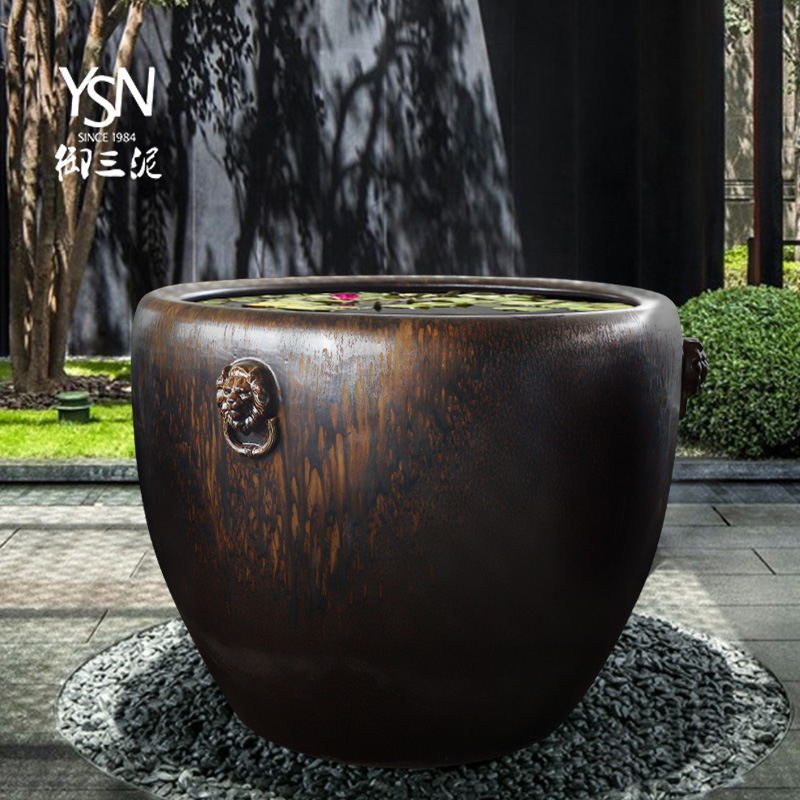 Royal three mud checking ceramic lion first courtyard tank aquarium hydroponic water lily lotus garden hotel in jingdezhen