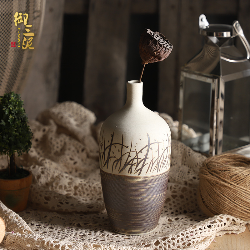 Retro ceramic dry flower, flower implement desktop flower arranging furnishing articles contracted sitting room of Chinese style table, TV ark, household floret bottle