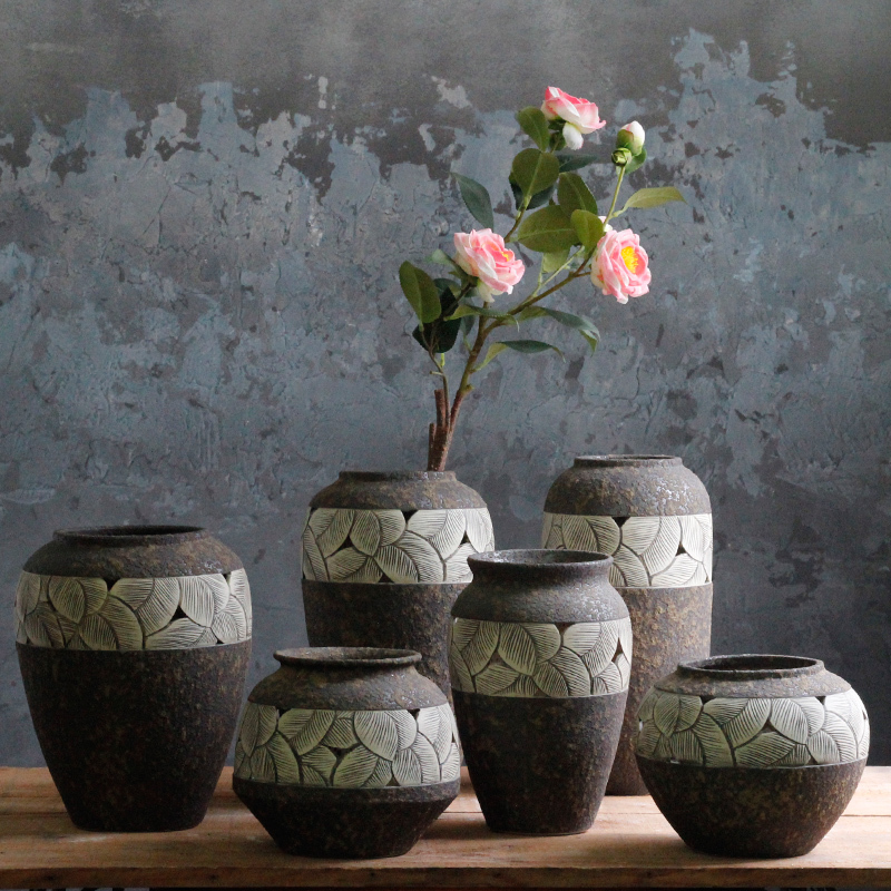 Manual rural ceramic coarse TaoHua machine dry flower arranging flowers furnishing articles zen tea room vases, ceramic flower pot clay POTS