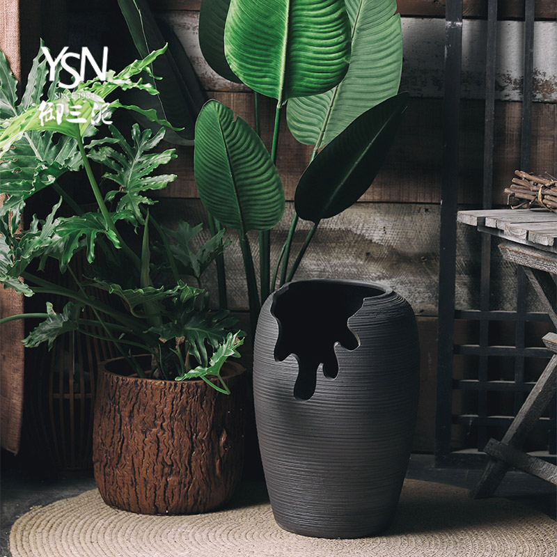 Royal three mud floor vase open fissure old running the fleshy basin furnishing articles be born black thread flowerpot special - shaped ceramic