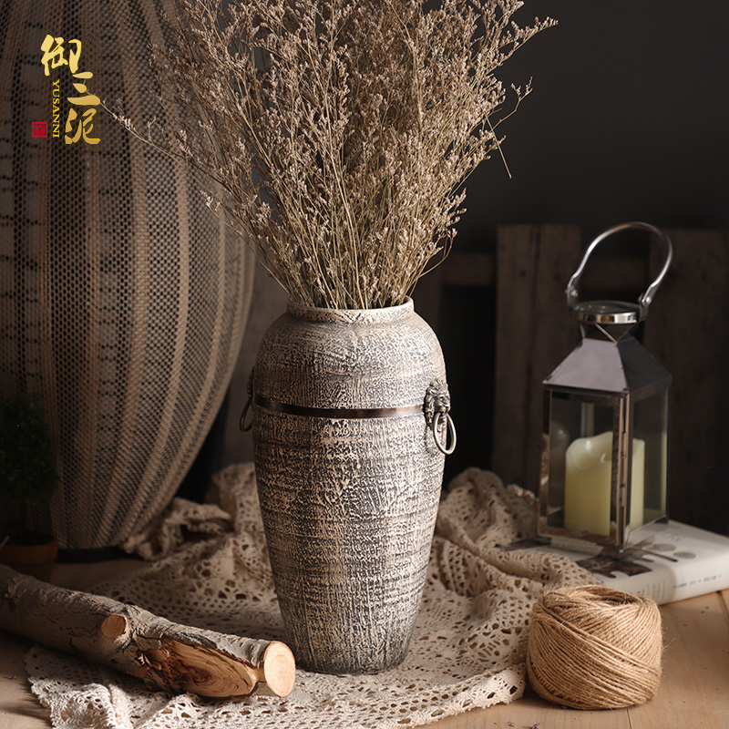 Retro ceramic dried flower simulation flower pot pottery furnishing articles of Chinese style household vase Nordic contracted sitting room put the vase