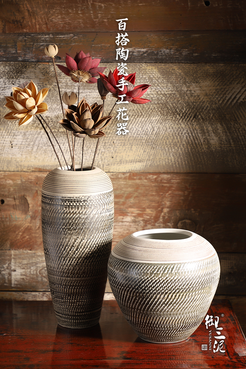 Jingdezhen ceramic small pure and fresh and coarse pottery small sitting room flower arranging furnishing articles dried flower vase soil desktop hydroponic flowers