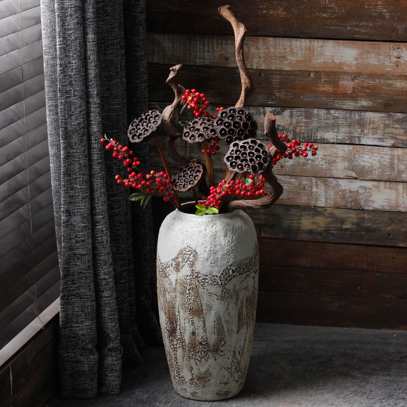 Jingdezhen ceramic checking coarse pottery landing Nordic flower vase soil POTS dry flower, flower pot sitting room adornment is placed