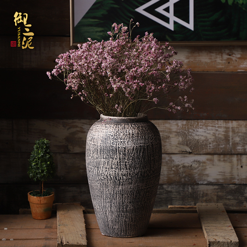 Contracted and I retro ceramic dry flower vase flowerpot earthenware jar furnishing articles sitting room adornment, fleshy flower arranging thick pot