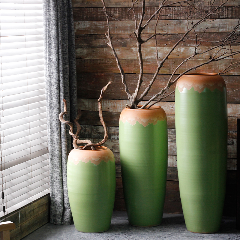 Contracted and I European ceramics of large vases, flower arrangement sitting room adornment is placed American porch garden courtyard