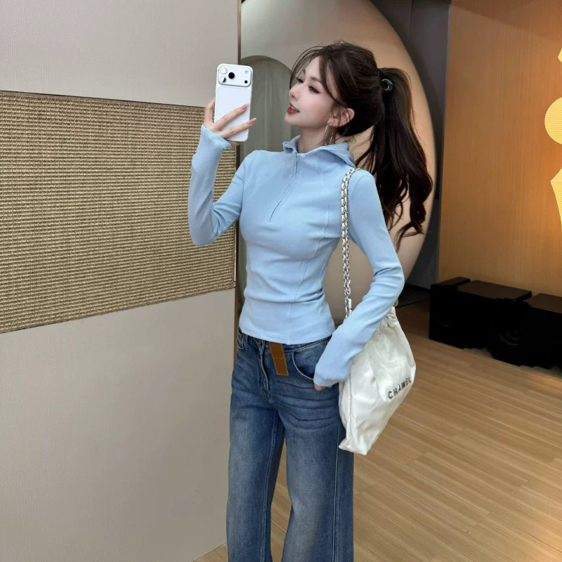 Kaka Women's Clothing Official [All Staff Keep 6.0] Convertible Two-Way Wear Versatile Hoodie Slimming Long Sleeve Top
