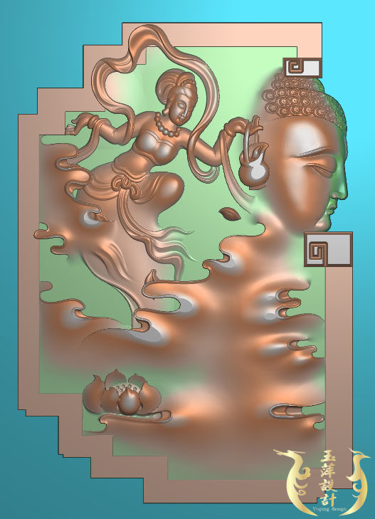 Buddha Beauty Flying Fairy Buddha Head Lotus Lotus Flower Carved Figure Jade Carving Figure