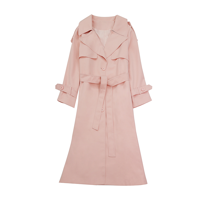phiên bản màu hồng áo gió trung dài 2020 mùa thu váy mới eo mỏng Hàn Quốc đối với đầu gối sang trọng áo khoác đầu mùa thu nữ mùa xuân và mùa thu