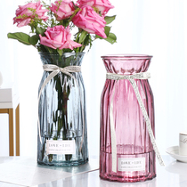 Simple large glass vase colored transparent hydroponic rich bamboo Lily vertical vase living room flower arrangement