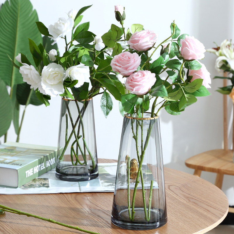 Light luxury, Nordic T-shaped simple glass vase, hydroponic living room, flower appliance, home drying flower arrangement, flower arrangement vase ornaments