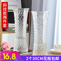 Large hexagonal glass vase transparent simple rich bamboo Lily hydroponic vase home living room flower vase
