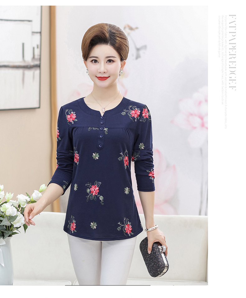 Áo sơ mi mẹ mùa thu áo phông 40-50 tuổi 2018 mới trung niên nữ mùa xuân và áo dài tay mùa thu áo nữ trung niên