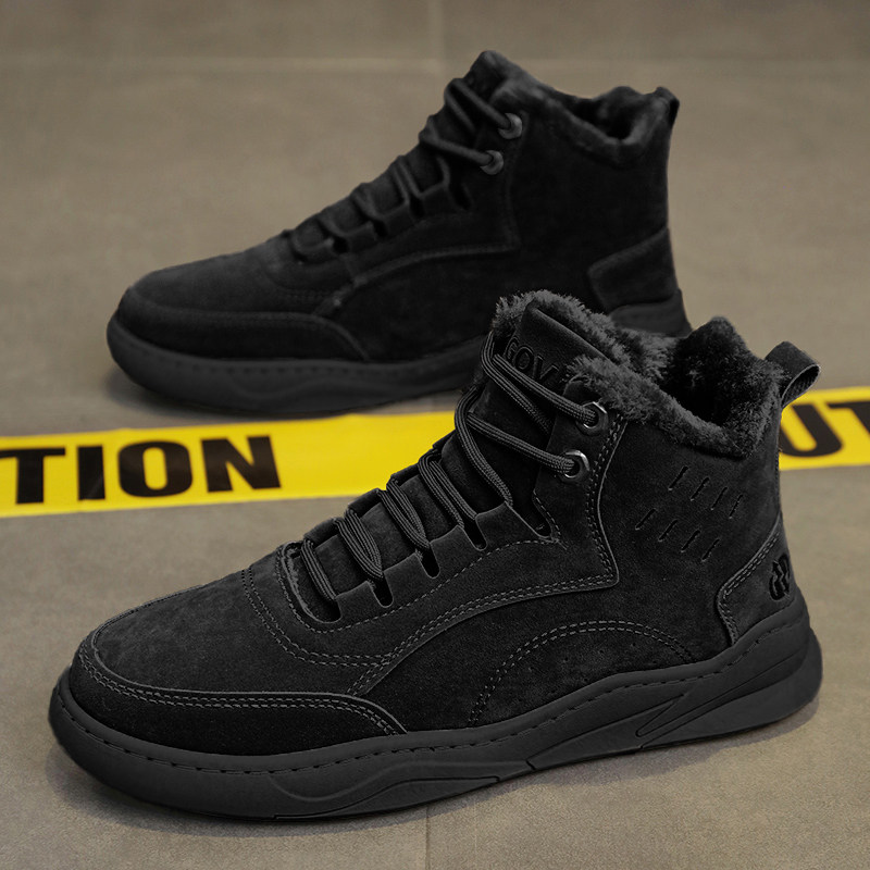 High-top men's shoes 2025 new winter velvet warm snow boots for men retro genuine leather mid-top sports work boots