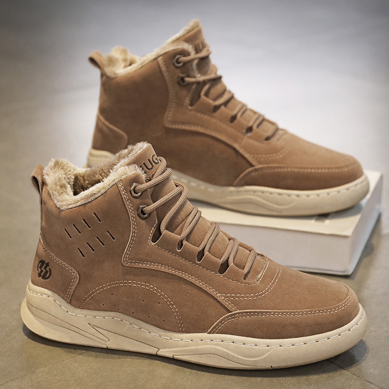 High-top men's shoes 2025 new winter velvet warm snow boots for men retro genuine leather mid-top sports work boots